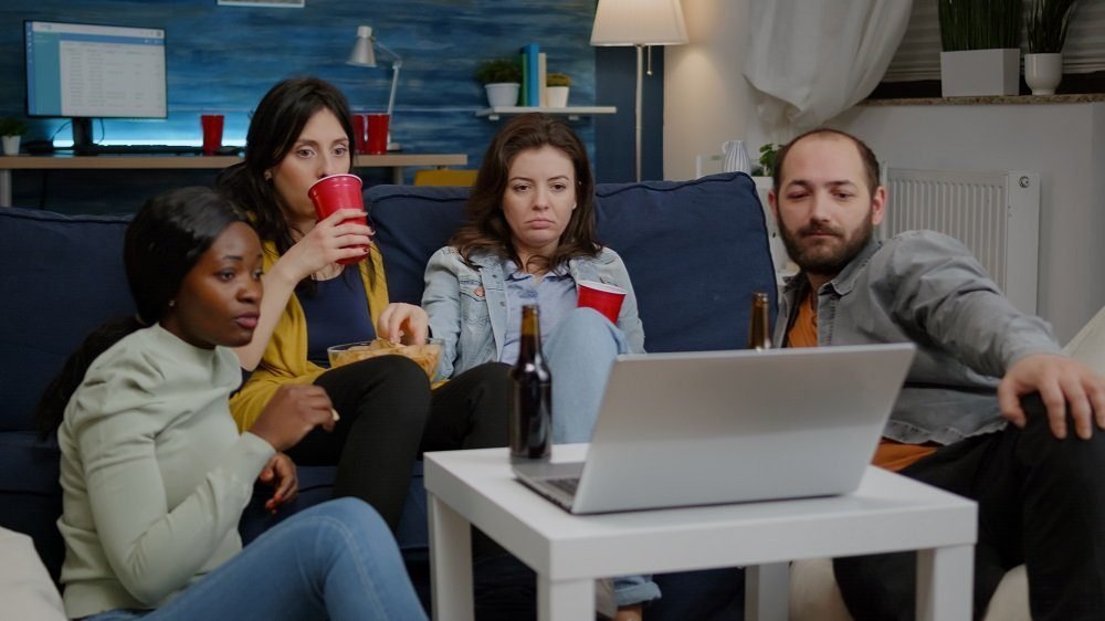 multiethnic friends having online videocall conference greeting virtual collegue